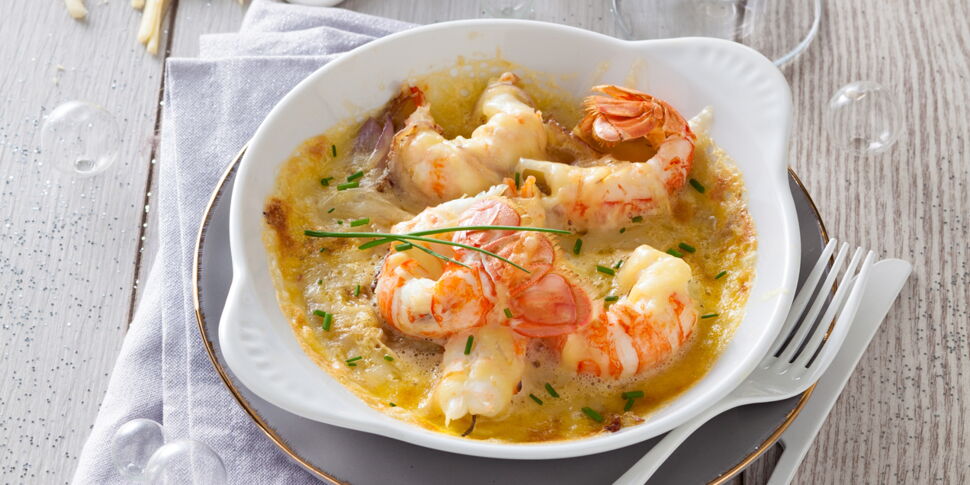 Langoustines gratinées au sabayon de Champagne et Appenzeller rapide