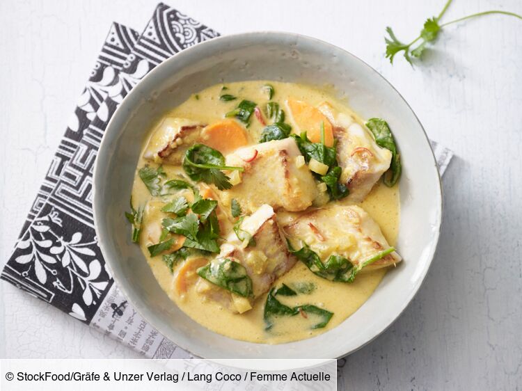 Blanquette express de poisson au lait de coco et épinards rapide