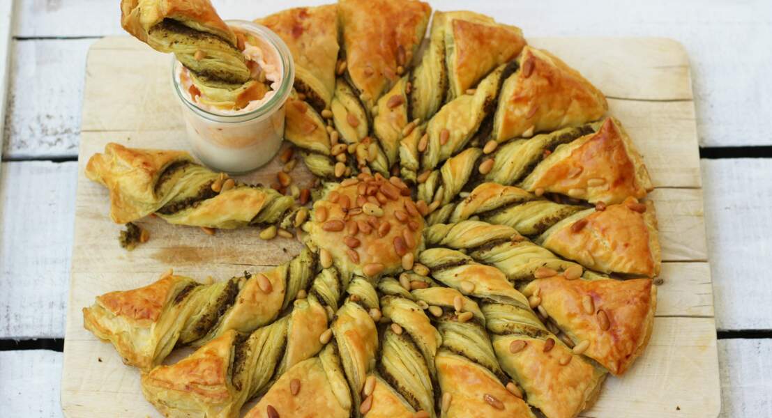 Tarte soleil au pesto et aux pignons