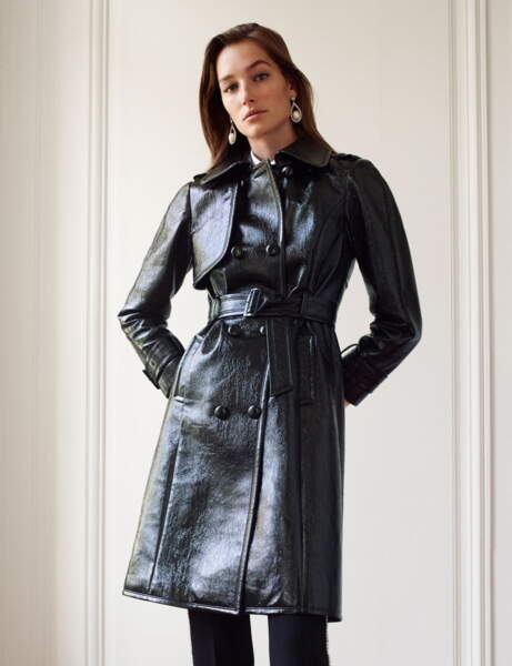 Trench En Cuir Noir Zara Femme - Taille L (taille Petit) - Occasion En Très Bon état