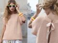 Un pull blouse rose poudré à tricoter 