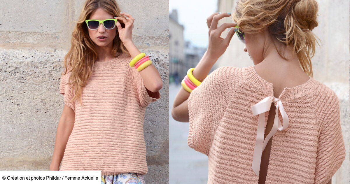 Un pull blouse rose poudré à tricoter : Femme Actuelle Le MAG
