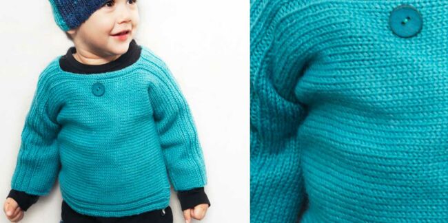 Le pull turquoise jersey enfant