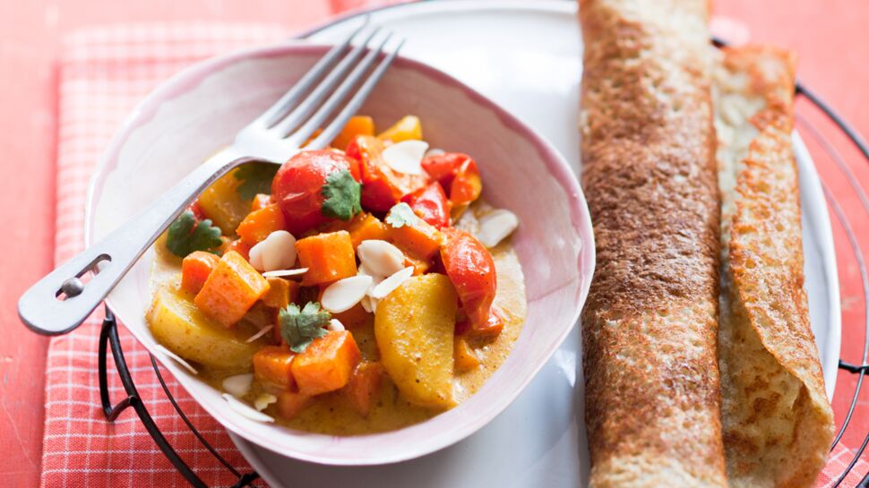 Dosa et curry de légumes