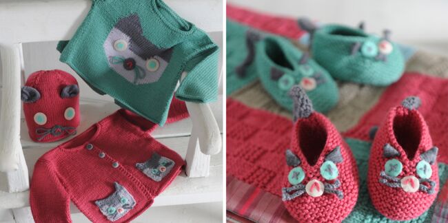 Des tricots à motif chat pour bébé