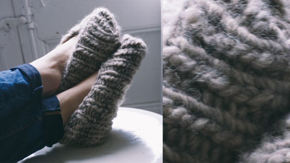 Les chaussons tricotés gris 2