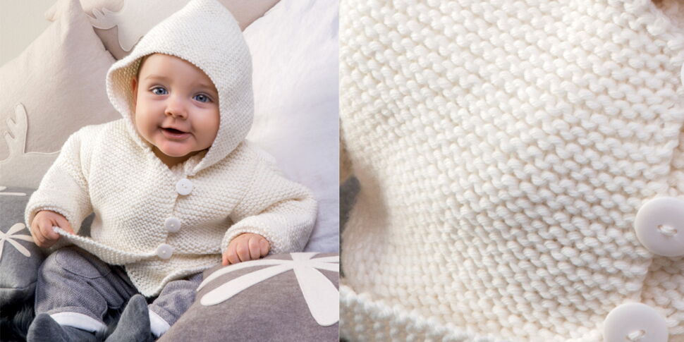 Le manteau à capuche layette point mousse : Femme Actuelle Le MAG