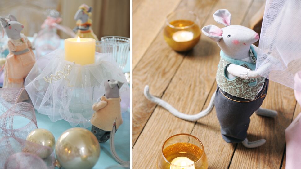 Les souris de Cendrillon décorent la table de Noël