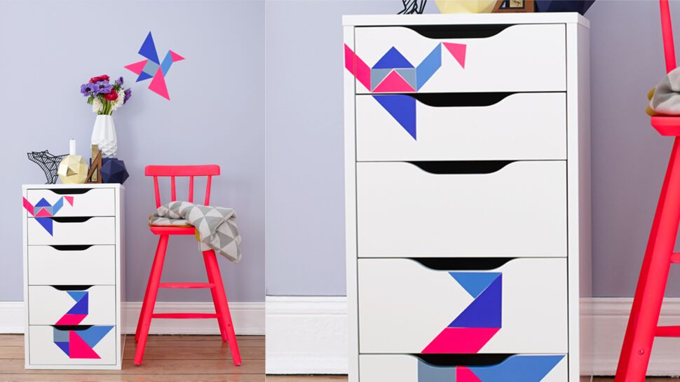Des stickers façon tangram pour habiller mes meubles