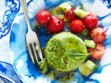 Flans de petits pois, salade fraîcheur fraise-concombre