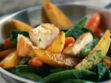 Légumes rôtis à l’ail et poulet croustillant