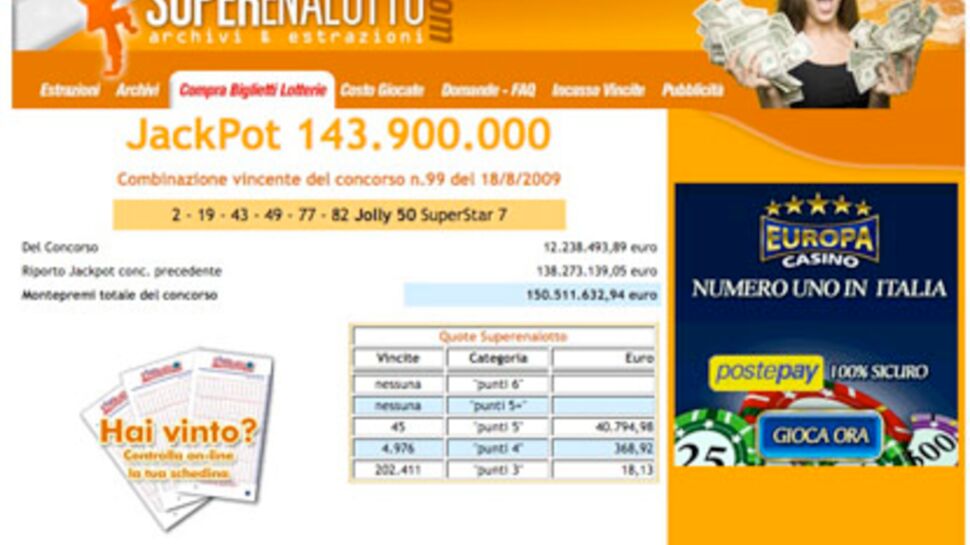 Loto : 146,9 millions d'euros à gagner samedi en Italie