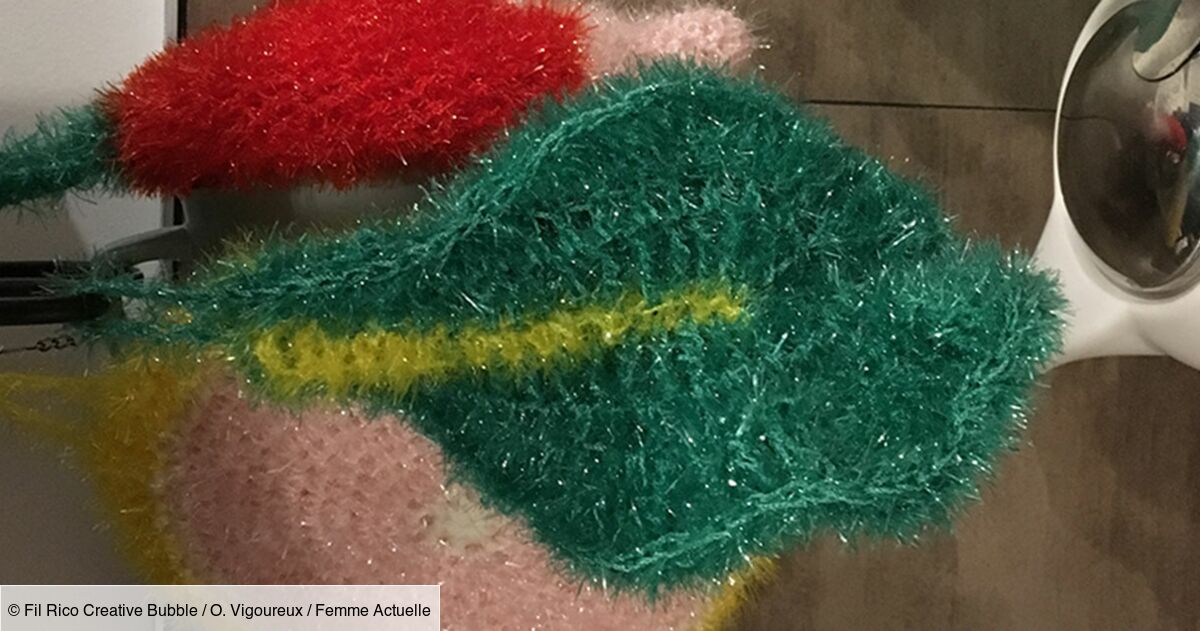 Eponge tawashi au crochet : une feuille de laitue
