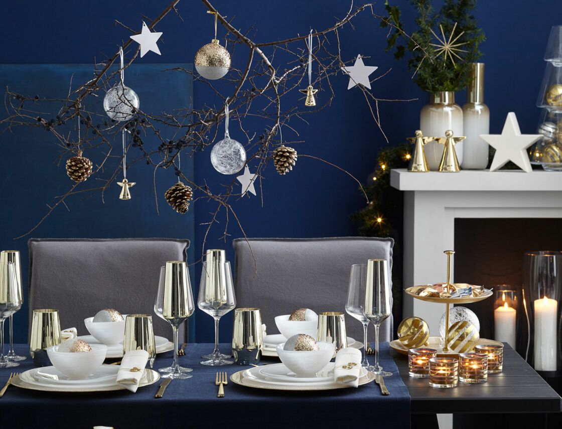 Deco de table de Noël : nos inspirations pas cher bleu, or, chic et nature : Femme Actuelle Le MAG