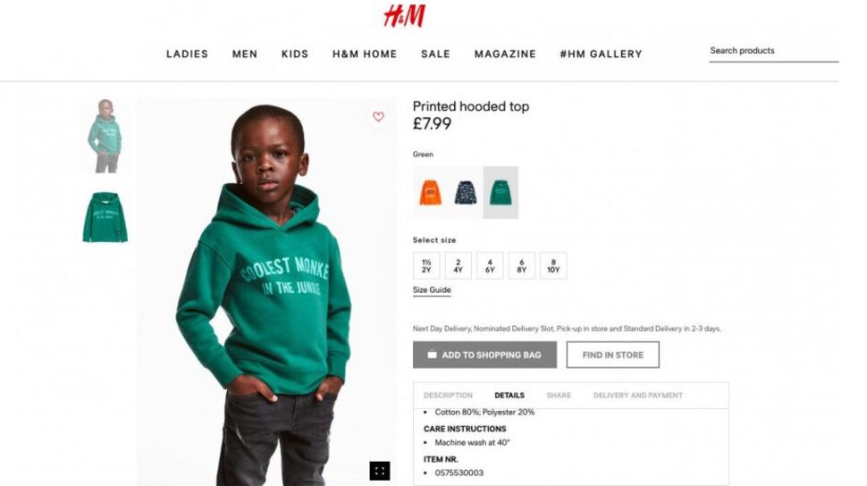 L’enseigne H&M crée la polémique après une photo jugée raciste