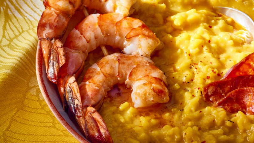 Risotto Au Safran Et Brochette De Gambas Au Parfum De Chorizo Découvrez Les Recettes De 6807