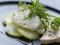 Boudin blanc et foie gras de canard sur pommes de terre citronnées