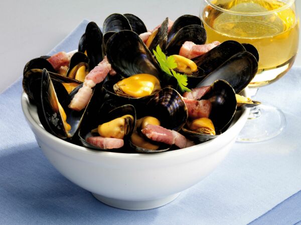 moules au cidre et aux lardons