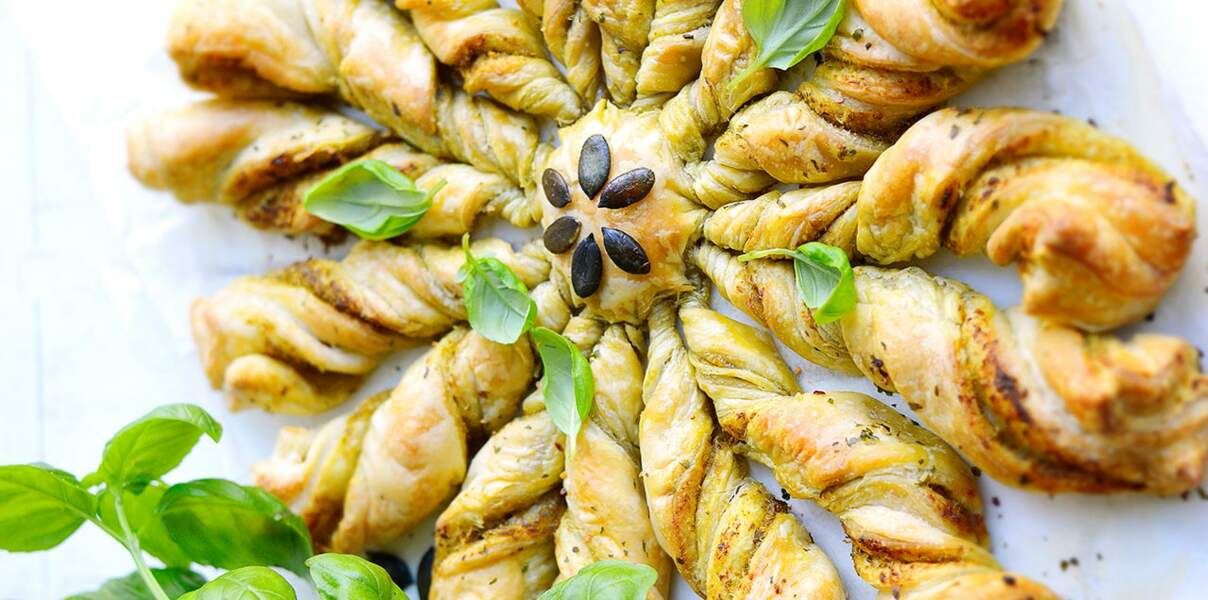 Tarte soleil au cantal et pesto