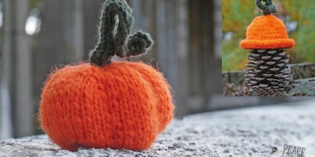 Une citrouille et un bonnet assorti à tricoter pour Halloween
