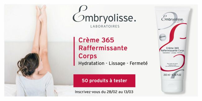 Testez la Crème 365 Raffermissante Corps d'Embryolisse