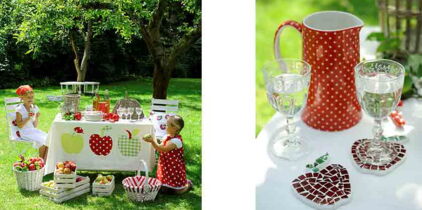 Couture, mosaïque, une décoration de table au motif pomme