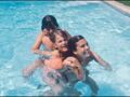 Chantal Goya dans sa piscine avec Clarisse et Jean-Paul, ses enfants, en 1978.