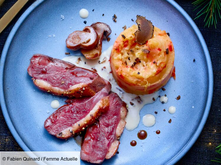 Magret de canard sauce champignons, écrasé de pommes de terre à la truffe :  découvrez les recettes de cuisine de Femme Actuelle Le MAG