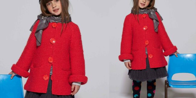 Tricot gratuit : la veste point mousse pour fillette