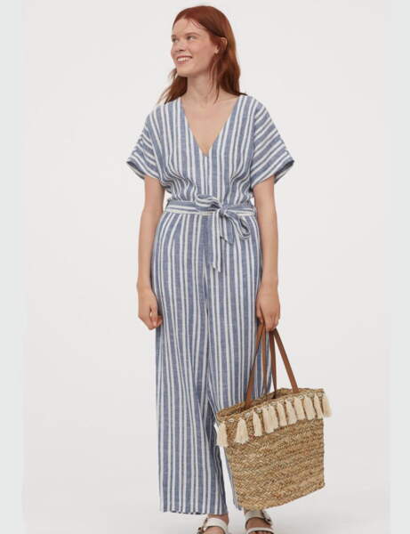 Combinaison Everlane The Fatigue Tablier coton bio lin mélangé rayures