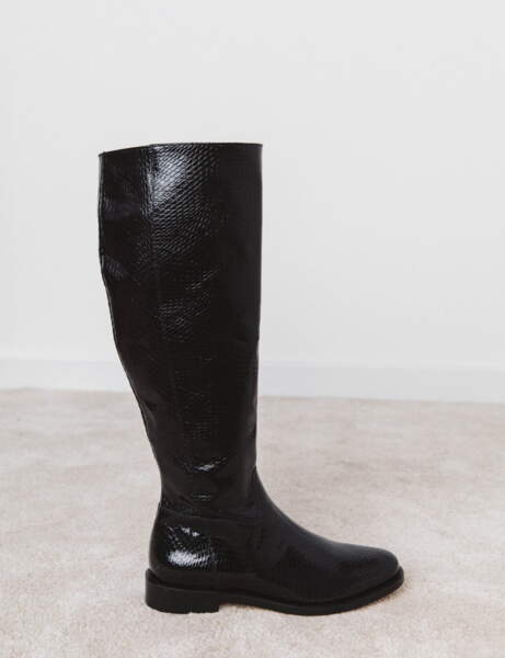 Bottes Genou Zara En Cuir Façon Reptile Noir - Taille 36 - Occasion Très Bon état