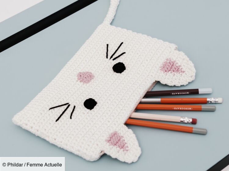 Crochet : la trousse Kitty à motif jacquard facile à faire : Femme Actuelle  Le MAG