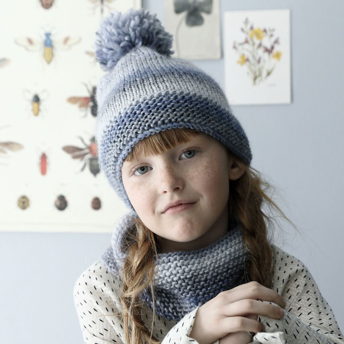 Tuto tricot Bonnet enfant 3 à 8 ans et pompon & Snood  Tricoter en cercle  avec aiguille circulaire 