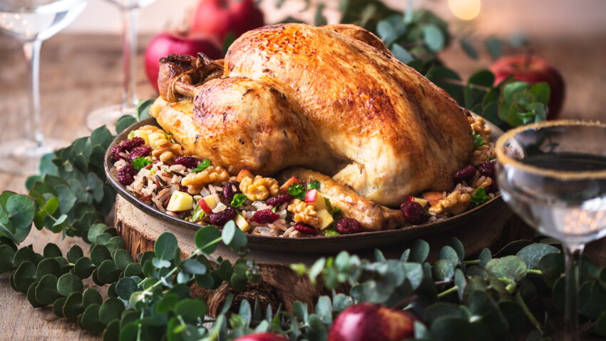 Poularde Farcie Au Riz Sauvage, Pommes Et Cranberries : Découvrez Les ...