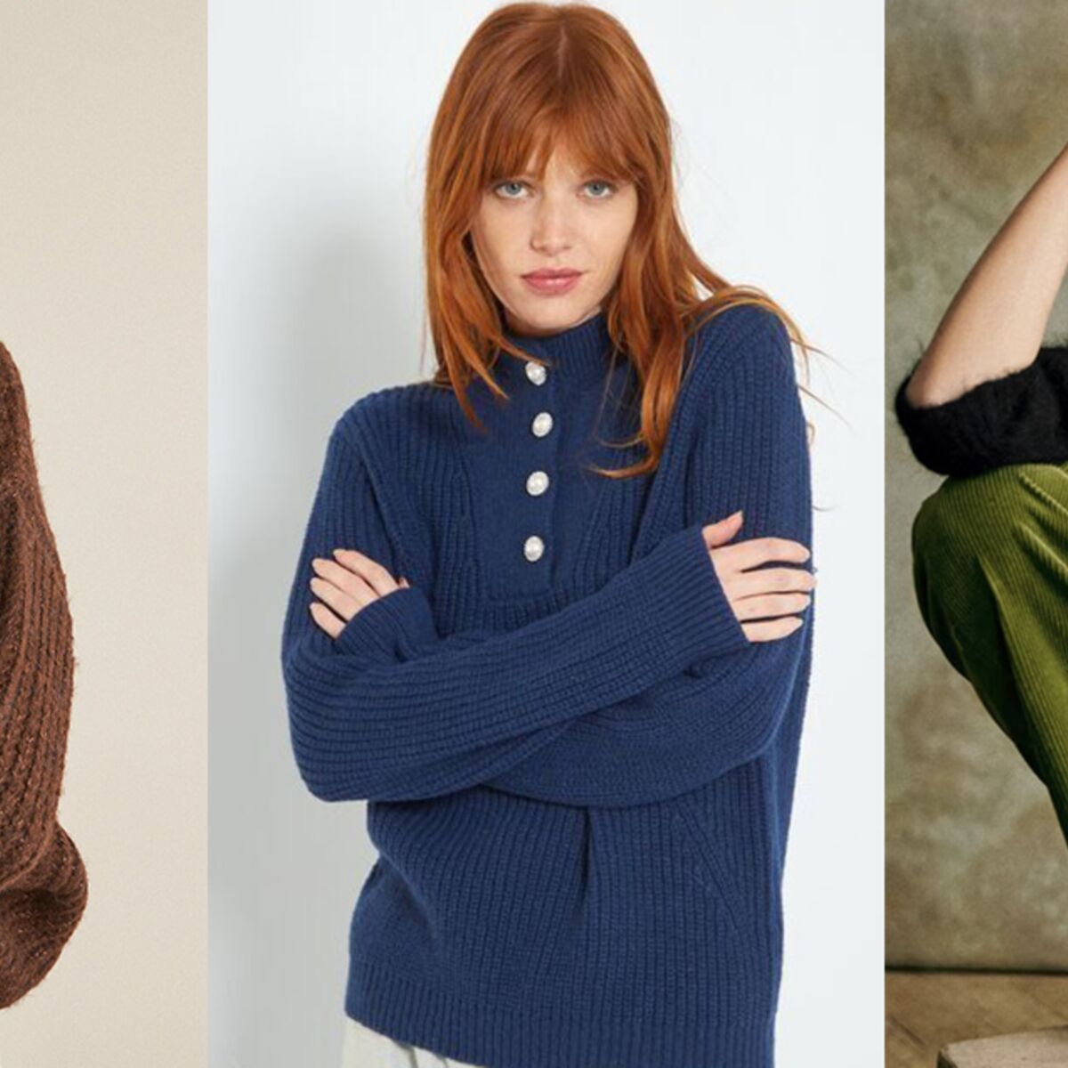 Pull cocooning gris pastel tricoté main en grosse laine pour femme - Un  grand marché