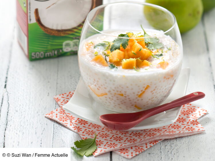 Perles du Japon au lait de coco, mangue, citron vert et coriandre