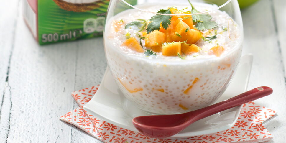 Perles du Japon au lait de coco, mangue, citron vert et coriandre