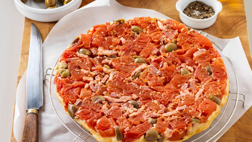 Pizza tomates, lardons et olives vertes Pizza-tomates-lardons-et-olives-vertes