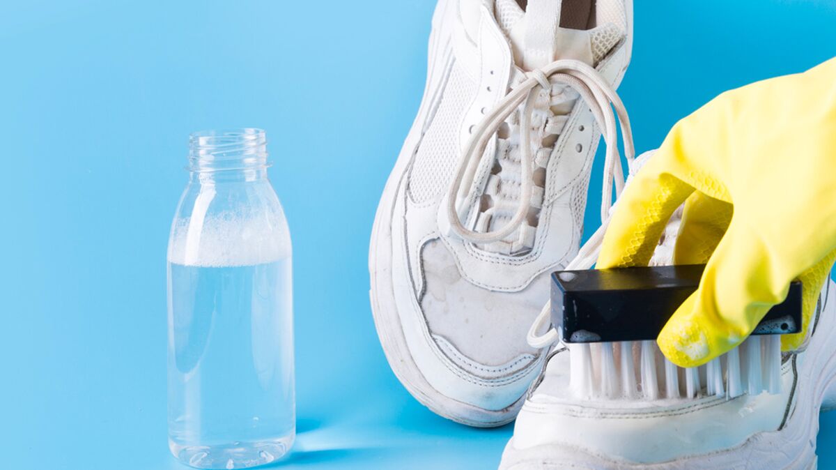 Baskets blanches pour nettoyer les chaussures, nettoyage en profondeur,  élimine les taches, bord jaune, outils de lavage ménagers