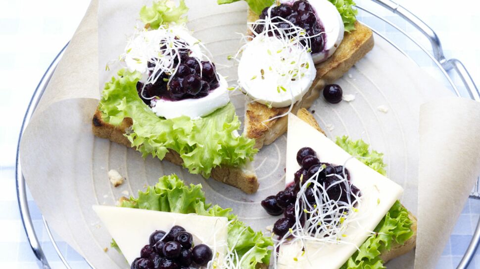 Toasts au fromage de chèvre et myrtilles