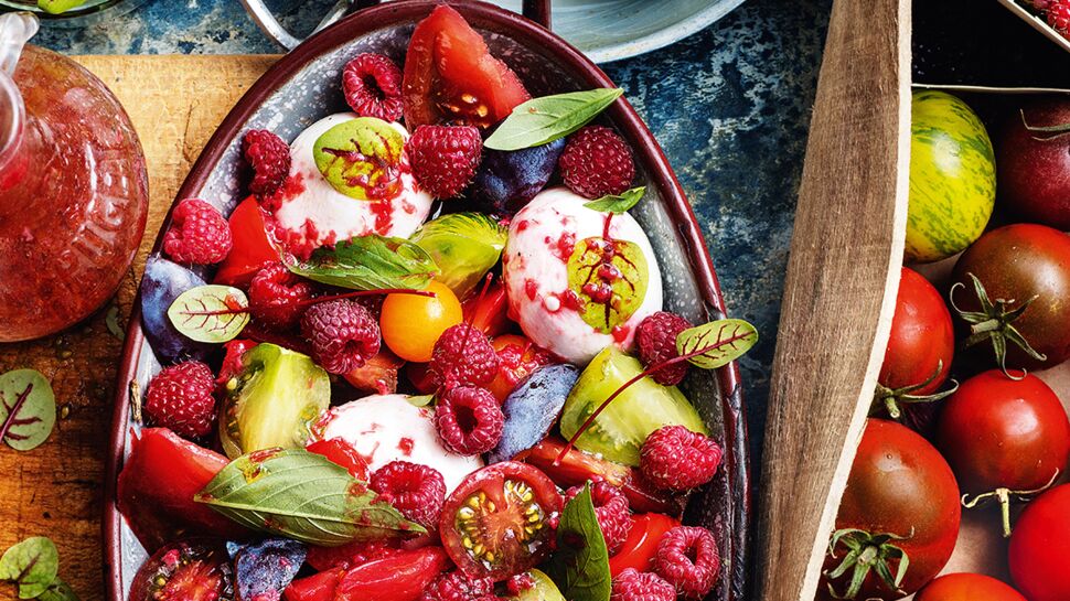 Tomate mozzarella et framboises de Christophe Adam