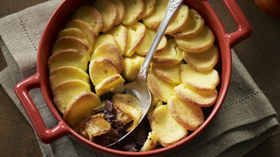 Gratin de quenelles au boudin noir et aux pommes