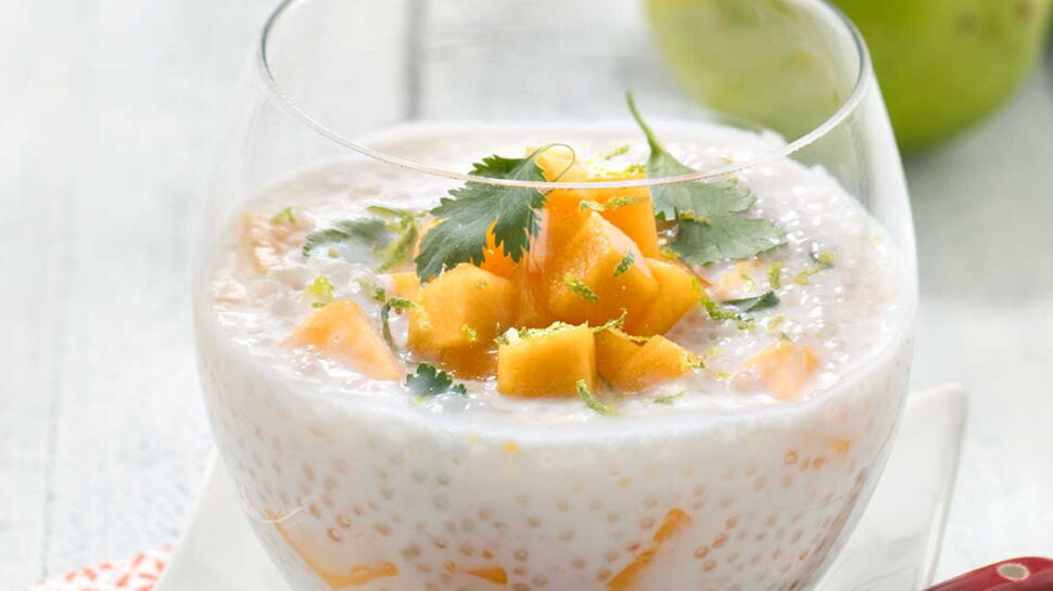 Perles du Japon au lait de coco, mangue, citron vert facile et rapide