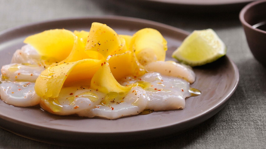 Carpaccio de saint-jacques crues à la mangue facile et rapide
