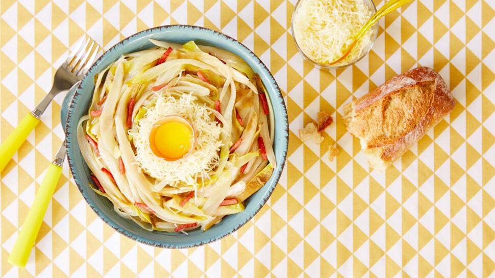 Endives braisées à la carbonara