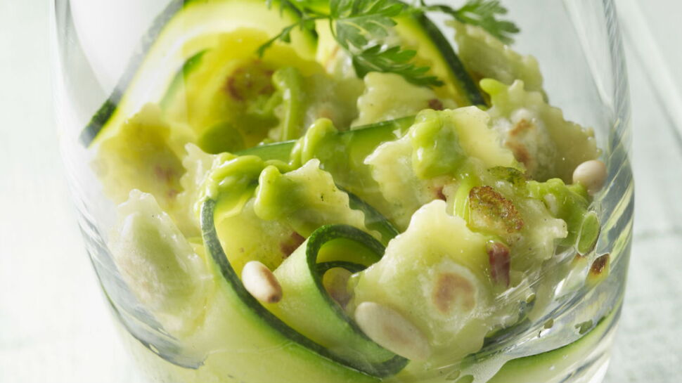 Verrine de courgettes aux ravioles