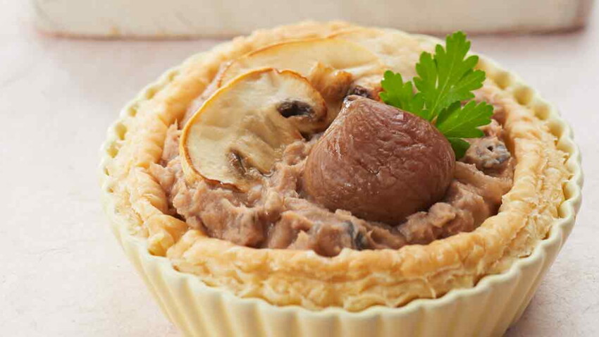 Tartelettes croustillantes à la purée de marrons et aux champignons