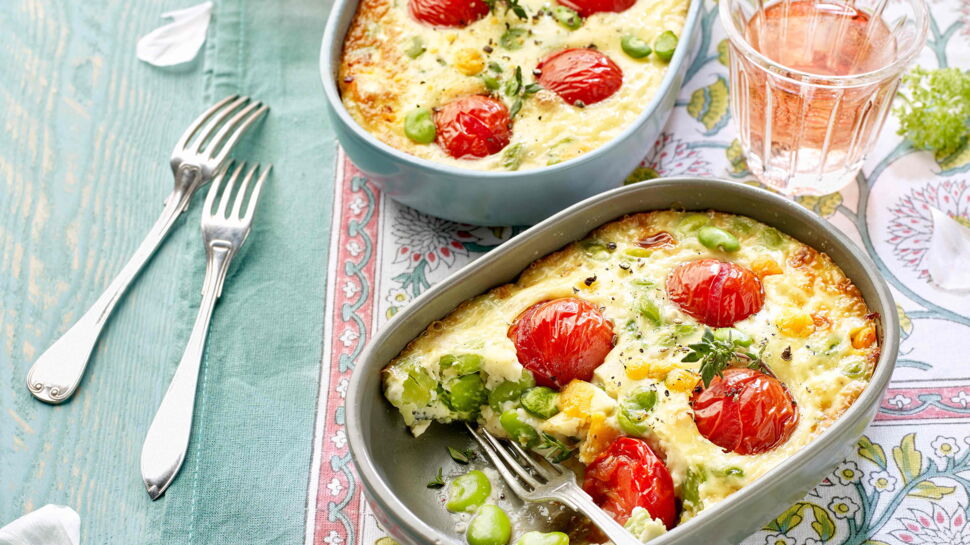 Clafoutis aux fèves et tomates