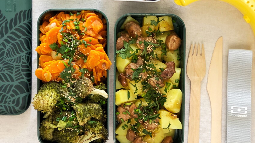 Pomme de terre et poulet grillé, poêlée de carotte, brocoli et