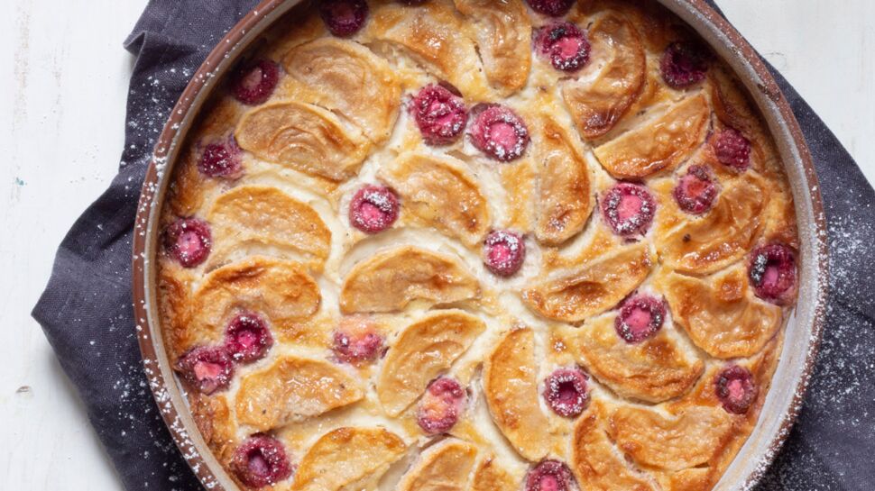 Clafoutis aux framboises et pommes à la farine de quinoa